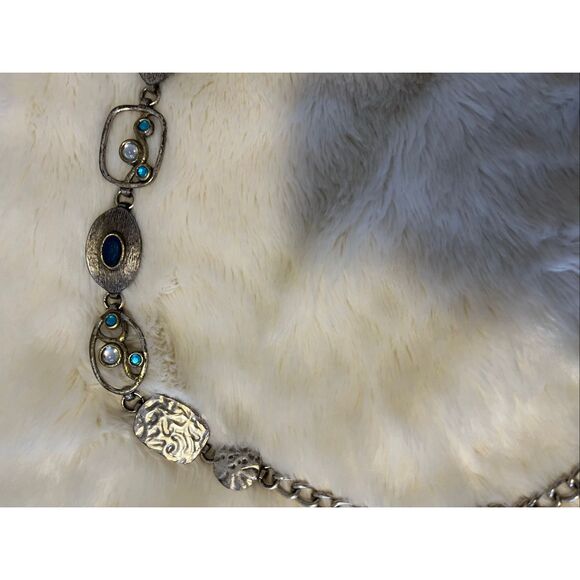 Chico's statement belt mixed-metal design oval-shaped cabochons dark blue - Picture 5 of 10